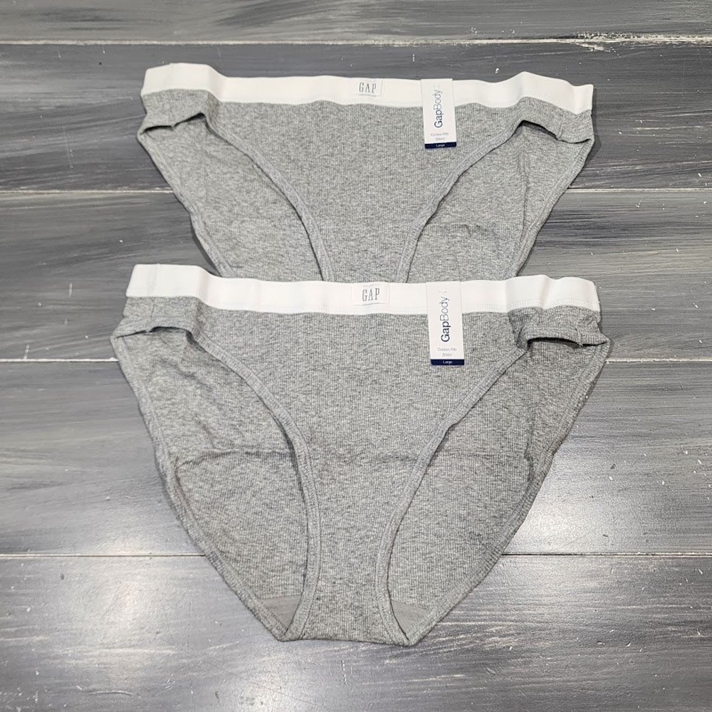 GAP Body Bikini Underwear‎ Panties Cotton Rib 2 Pair Grey White Large